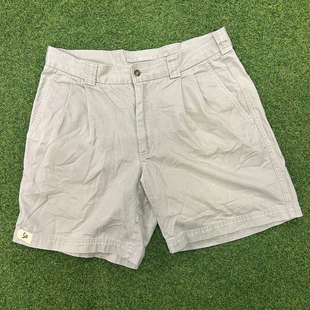 Mens Pleated Chino Shorts Khaki Tan Cotton Twill Casual Walking‎ Shorts Size 34
